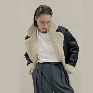 Yuliawave | Longline Relaxed Leather Shearling Jacket in Brown